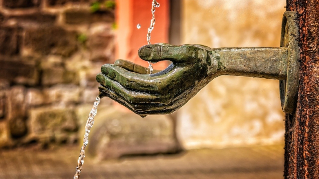 fountain, water, flow