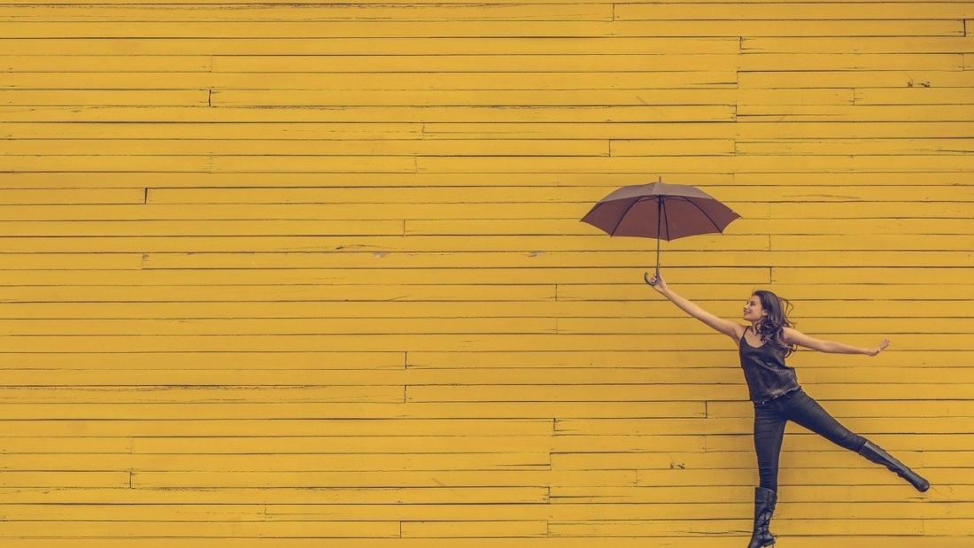 woman, umbrella, floating